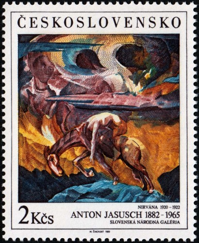 Checoslovaquia, 1989, Arte. Anton Jasusch, “Nirvána”. Sello diseñado y grabado por Martin Činovský. Calcografía