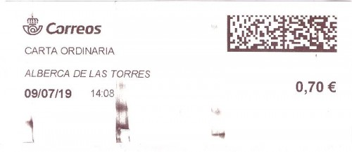 Etiqueta térmica digital. Nueva. Alberca de las Torres. Carta ordinaria. 2019-07-09. 14.08. 4,1x10. 0,70 euros.jpg
