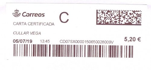 Etiqueta térmica digital. Nueva. Cullar Vega. Carta certificada. 2019-07-05. 13.45. 4,1x10. 5,20 euros. Carta.jpg