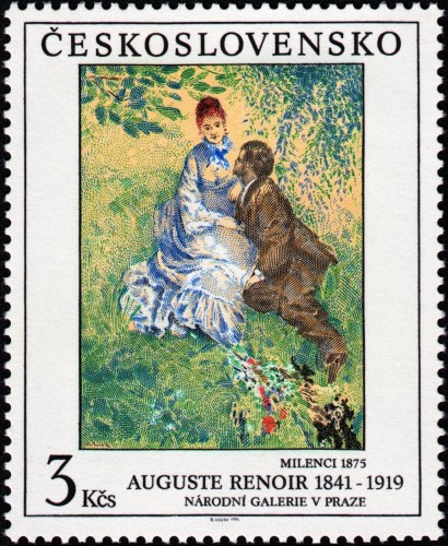 Checoslovaquia, 1991, Arte. Auguste Renoir, “Los amantes”. Sello diseñado y grabado por Bedřich Housa. Calcografía