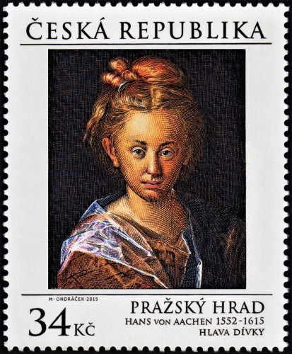 República Checa, 2015, Arte, “Retrato de niña” (1612), pintura al óleo de Hans von Aachen (1552–1615). Sello diseñado y grabado por Miloš Ondráček. Calcografía