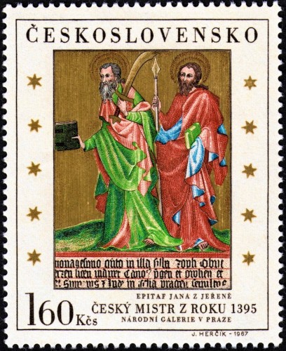Checoslovaquia, 1967, Arte. Epitafio de Jan de Jeřeň, pintura anónima. Sello diseñado y grabado por Josef Herčík. Calcografía