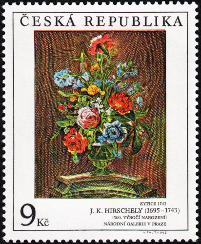 República Checa, 1995, Arte,  J. K. Hirschely, “Ramo” (1743). Sello diseñado y grabado por Václav Fajt. Calcografía