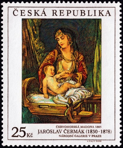 República Checa, 2006, Arte. Jaroslav Čermák, “Černohorská madona”. Sello diseñado y grabado por Václav Fajt. Calcografía