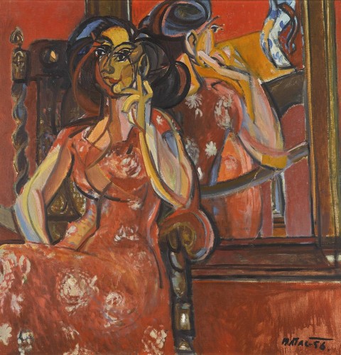 “Žena v červeném” (“Mujer de rojo”, 1956), pintura de Bohumír Matal similar a la que graba Fajt para el sello de 2015