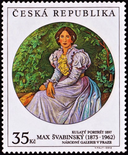 República Checa, 2013, Arte. “Retrato redondo”, de Max Švabinský. Sello diseñado y grabado por Václav Fajt. Calcografía