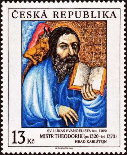 República Checa, 2000, Arte. San Lucas Evangelista, del Maestro Teodorico. Sello diseñado y grabado por Miloš Ondráček. Calcografía