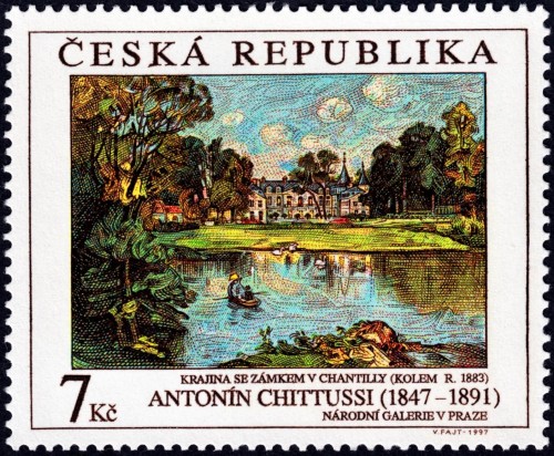 República Checa, 1997, Arte. “Paisaje con el Castillo de Chantilly al fondo”, de Antonín Chittussi. Sello diseñado y grabado por Václav Fajt. Calcografía
