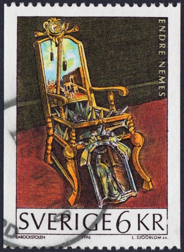 Suecia, 1996, Arte. Endre Nemes,“Silla barroca”. Sello grabado por Lars Sjööblom. Impresión mixta en calcografía y offset