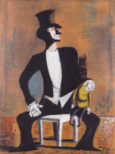 “Břichomluvec”, de František Tichý; tinta, tiza y gouache sobre cartón, 46 x 33 cm