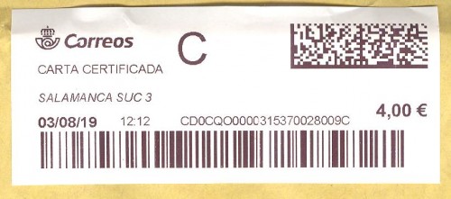 Etiqueta térmica digital. Nueva. Salamanca Suc 3. Carta certificada. 2019-08-03. 12.12. 4,1x10. 4,00 euros.jpg