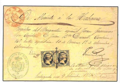 1851. Conocimiento de embarque. Alicante a La Habana. Firma DEL ADMINISTRADOR DE CORREOS.