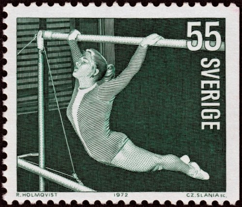 Suecia, 1972, Deporte. Diseño y grabado de Czeslaw Slania, utilizando una fotografía de Ragnar Holmqvist. Calcografía