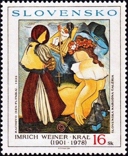 Eslovaquia, 2001, Arte. Imro Weiner-Kráľ, &quot;Rachovo, el sueño del balsero&quot;. Sello diseñado y grabado por Rudolf Cigánik. Calcografía