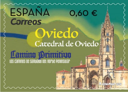 2019-09-05. Los Caminos de Santiago del Norte Peninsular. Camino Primitivo. Sello. Oviedo. Boceto. Baja.jpg
