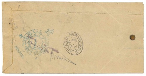 1918 Barcelona a NYC Muestras sin valor cerrtificado bad condition back.jpg