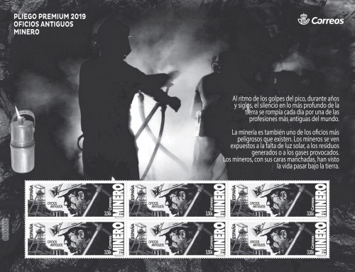 2019-10-17. Oficios antiguos. Minero. Pliego Premium. Boceto. Offset+Termografía.jpg
