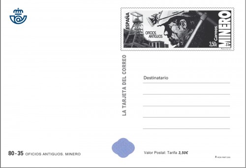 2019-10-17. Oficios antiguos. Minero. Tarjeta prefranqueada. Boceto. Anverso.jpg
