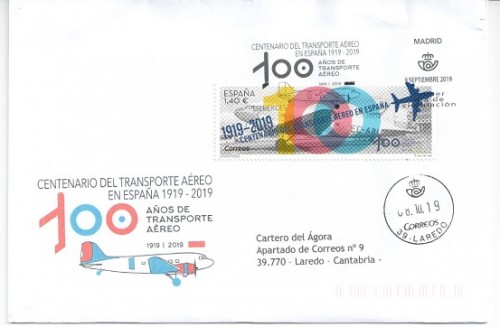 primer día del sello centenario del transporte aéreo