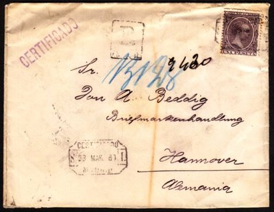 Certificado Madrid a Hamburgo 1889