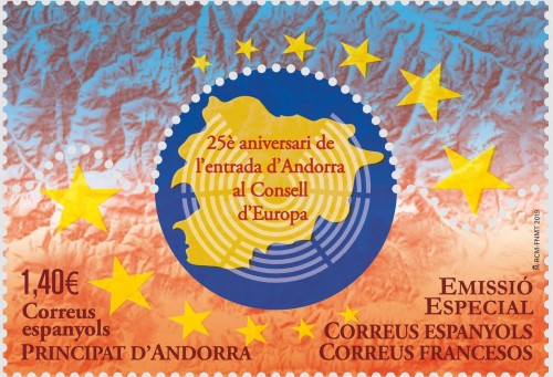 Andorra. 2019-11-08. Emissió especial España-Francia. 25è aniversari de l´entrada d´Andorra al Consell d'Europa. Boceto. Baja.jpg