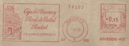 Franqueo mecánico rojo. 00205. 1955-06-01. 0,15 pesetas. Baja.jpg