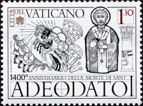 Vaticano, 2018, 1400 aniversario de la muerte de San Adeodato I. Sello diseñado por Marina Richterová. Impresión en offset