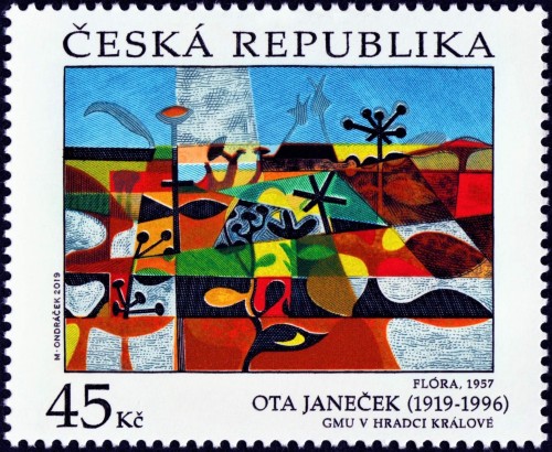 República Checa, 2019, Arte. “Flóra”, de Ota Janeček. Sello diseñado y grabado por Miloš Ondráček. Impresión mixta en calcografía (5 colores) y offset (4 colores)