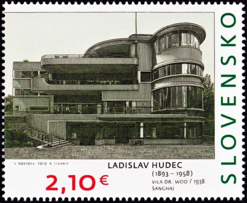 Eslovaquia, 2019, Arte. Ladislav Hudec, arquitecto, &quot;Casa Verde&quot; (1935 - 1938). Sello diseñado por Vladislav Rostoka y grabado por Rudolf Cigánik. Impresión mixta en calcografía (color negro) y offset (resto de colores)