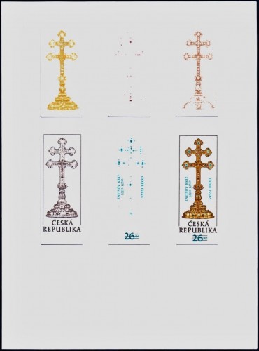 Impresiones de los diferentes grabados de Miloš Ondráček para este sello de 2013, cada una en su color final, antes del registro último