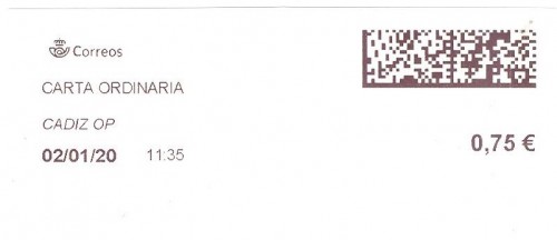 Etiqueta térmica digital. Nuevo Correos. Cadiz OP. Carta ordinaria. 2020-01-20. 11.35. 4,2x10. 0,75 euros.jpg