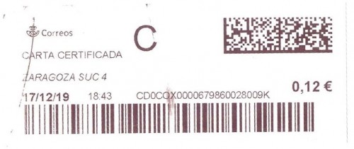 Etiqueta térmica digital. Nuevo Correos. Zaragoza Suc 4. Carta certificada. 2019-12-17. 18.43. 4,2x10. 0,12 euros.jpg