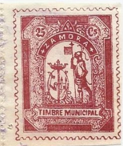 Zamora 25 cts lila, falso dentado y grecas