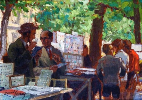 Raoul Serres, “Plaza Marigny de París” (“Le carré Marigny”); pintura al óleo sobre cartón, 23.5 x 18 cm