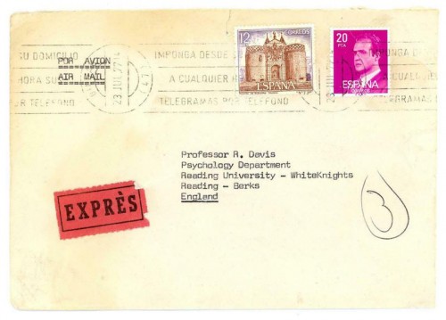 Tarifa 1974: Carta urgente Inglaterra del 23. julio de 1977.<br />12p la carta+ 20p derecho de urgencia internacional