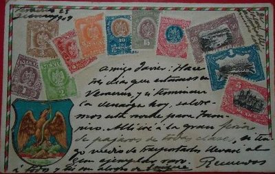 Postal Mejico sellos relieve