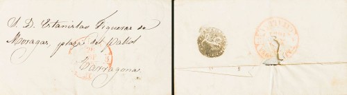 1851. Dirigida a TARRAGONA. Marca L, en negro aplicada a la llegada al dorso (PE25.jpg