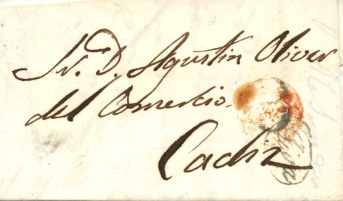 Cádiz. 1854. Carta de Pozo Blanco. Marca LISTA (PE46) en negro, estampada en el frente.jpg