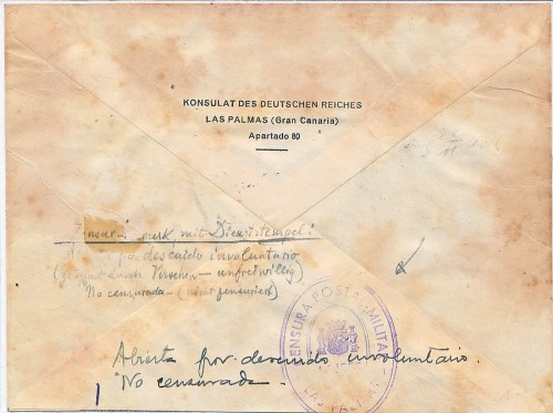 Las Palmas. Censura Postal Militar. 1937-11-20. Carta. Reverso. Baja.jpg