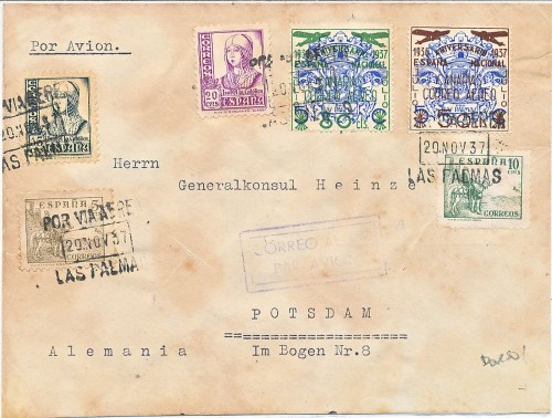 Las Palmas. Censura Postal Militar. 1937-11-20. Carta. Anverso. Baja.jpg