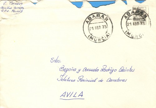 Matasellos ordinario. Murcia. Abarán. 1973-08-21. Sobre. Baja.jpg