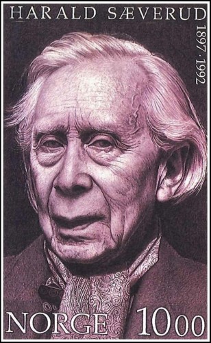 Acuarela original de Sverre Morken y que fue el diseño adoptado para el sello de Sæverud. Imagen procedente de la revista &quot;Norsk Filatelistisk Tidsskrift&quot;