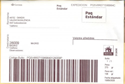 Etiqueta Grande. Nuevo Correos. Paq Estándar. No indica (Gandía, sin precisar). 312456. Domicilio. Sin franqueo. 10x14,6. 2020-05-15. Baja.jpg