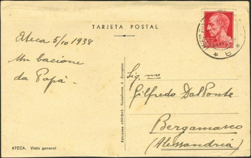 Tarjeta postal de Ateca a Bergamarco matasellos Uficio Postale.jpg