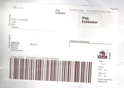 Etiqueta Grande. Nuevo Correos. Paq Estándar. No indica (As Nogais, sin precisar). 321650. Domicilio. Sin franqueo. 10x14,8. 2020-05-28. Baja.jpg