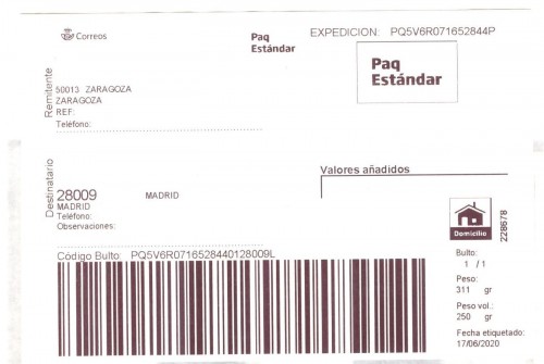 Etiqueta Grande. Nuevo Correos. Paq Estándar. No indica (Zaragoza, sin precisar). 228678. Domicilio. Sin franqueo. 10x14,7. 2020-06-17. Baja.jpg