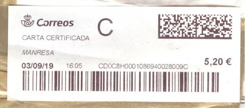 Etiqueta térmica digital. Nueva. Manresa. Carta certificada C. 2019-09-03. 16.05. 4,1x10. 5,20 euros. Baja.jpg