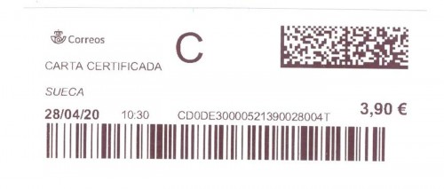 Etiqueta térmica digital. Nuevo Correos. Sueca. Carta certificada C. 2020-04-28. 10.30. 4,1x10. 3,90 euros. Baja.jpg