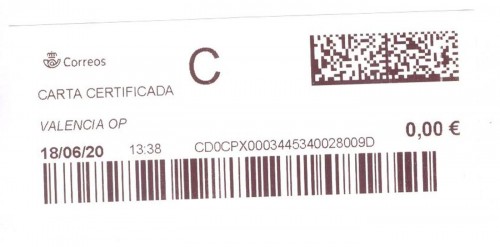 Etiqueta térmica digital. Nuevo Correos. Valencia OP. Carta certificada C. 2020-06-18. 13.38. 4,2x10. 0,00 euros. Baja.jpg