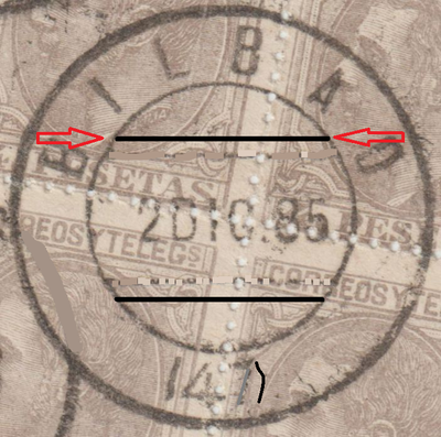 Circulo ext. 28 mm. Linea sobre B. 1882.